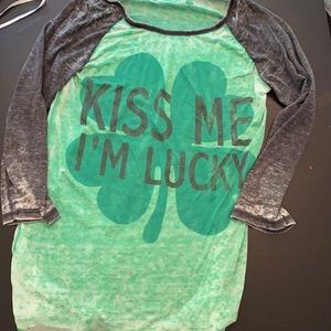 Super distressed kiss me I am lucky shirt